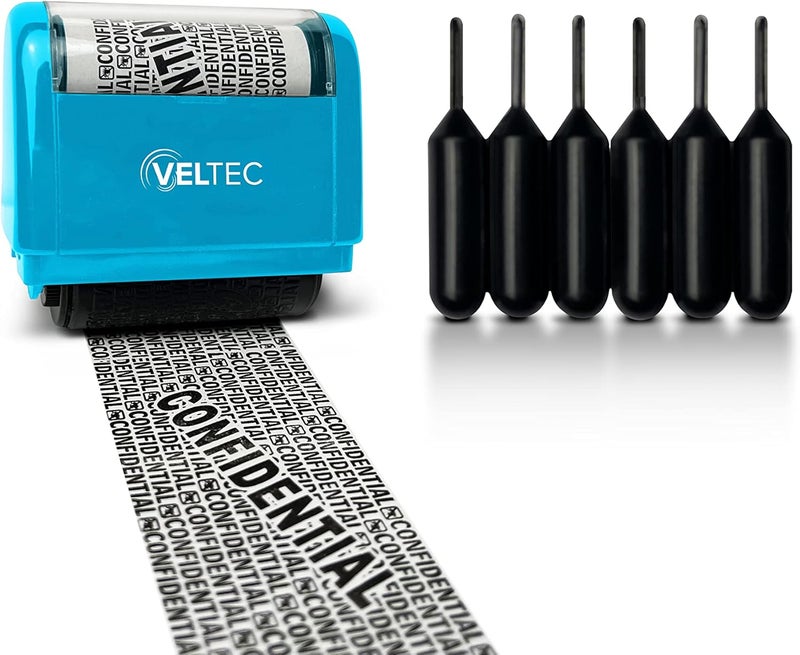 Veltec ID Protector Ink Roller - Identity Theft Protection Roller Stamp Set (Blue, Stamp+6 Refills) - Image 3